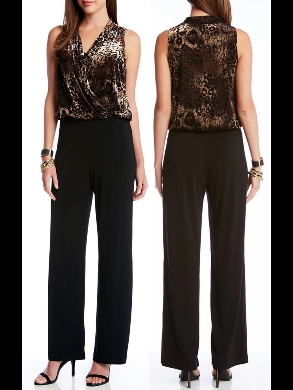 Sleeveless Velvet Leopard-Print Jumpsuit in Brown and Black